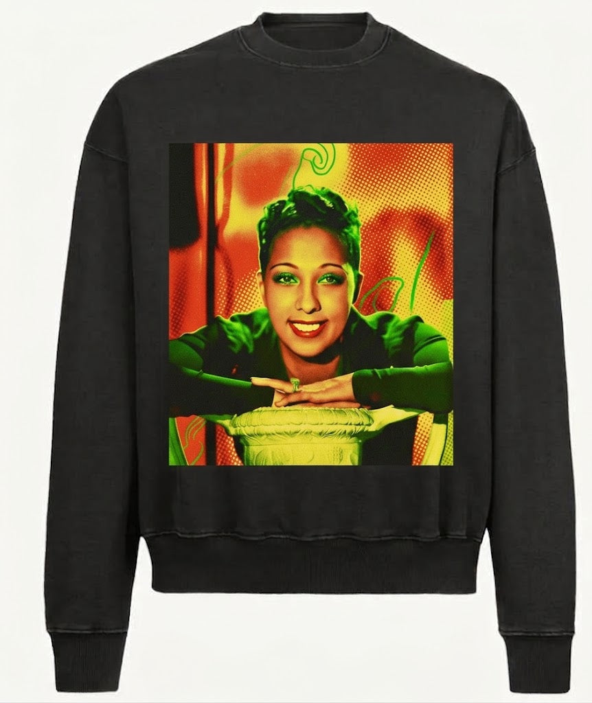 Sovereign, Unbothered — Josephine Baker — Oversized Crewneck Sweatshirt — Vintage Black — CMD&C